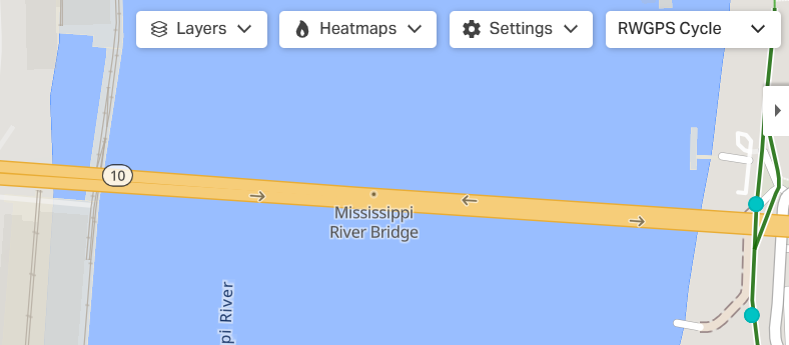 Map of the Interstate 10 bridge over the Mississippi River