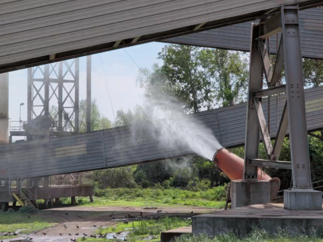 animated GIF of a large water canon spewing water into the air