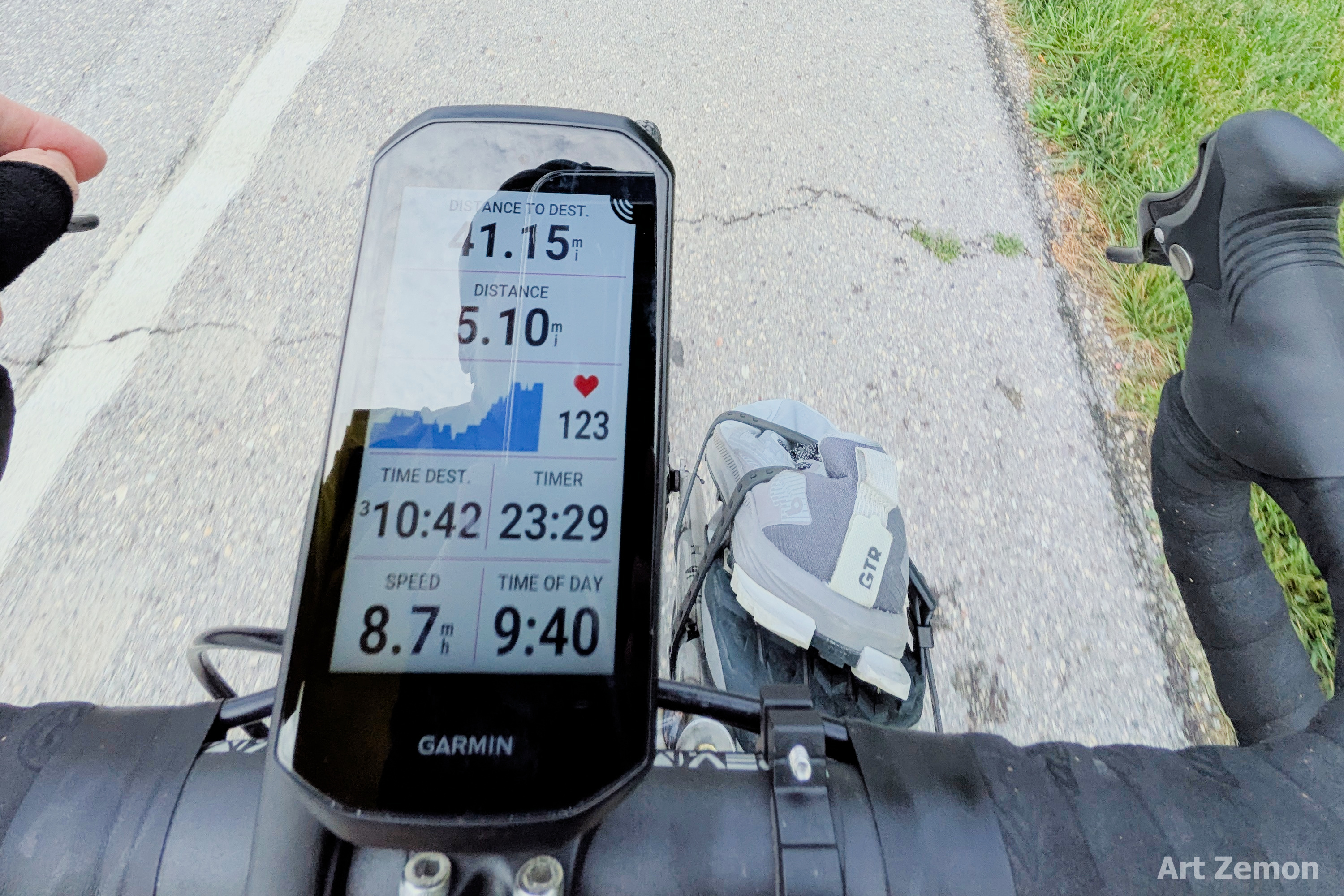 bicycle computer on the handlebars of a bicycle